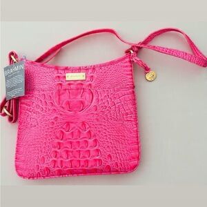 Brahmin Hot Pink Croc-Embossed Leather Crossbody